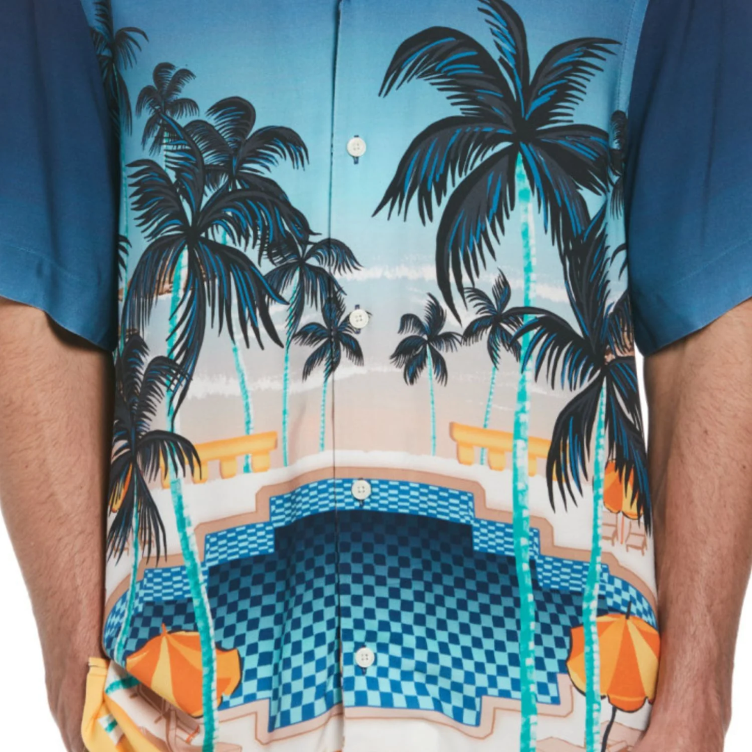 Camisa manga corta cuello campero escena piscina