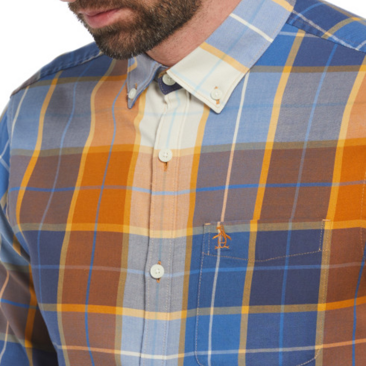 Camisa manga larga blend cuadros elástica naranja