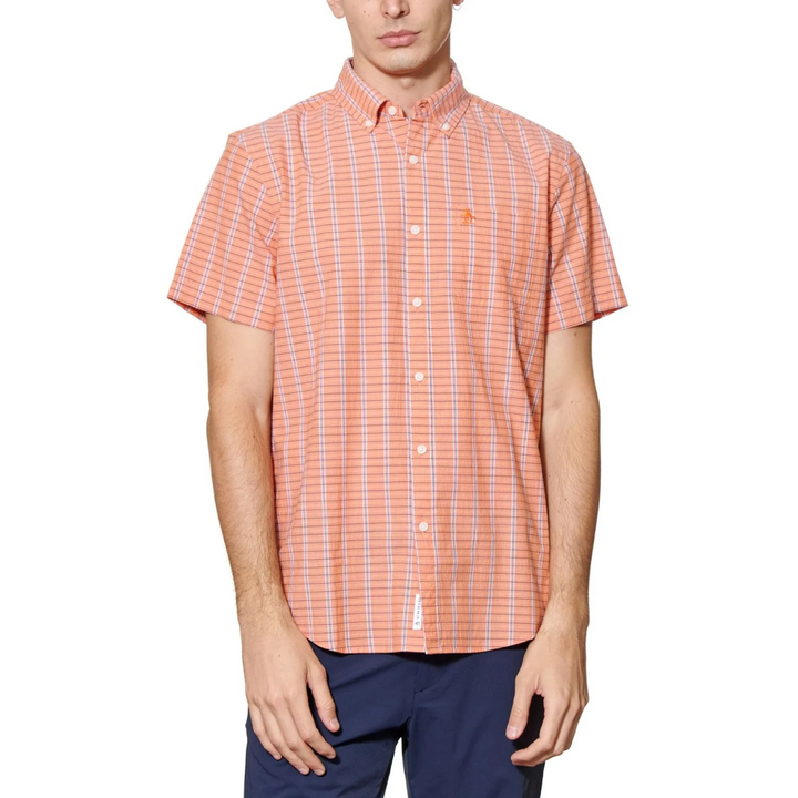 Camisa manga corta crinkle yarn check naranja