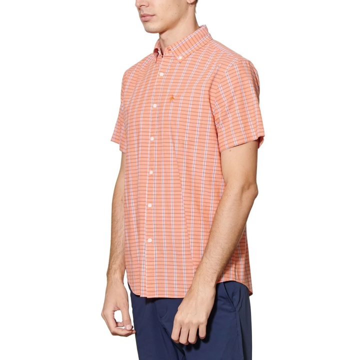 Camisa manga corta crinkle yarn check naranja