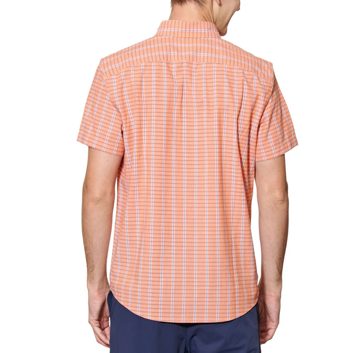 Camisa manga corta crinkle yarn check naranja