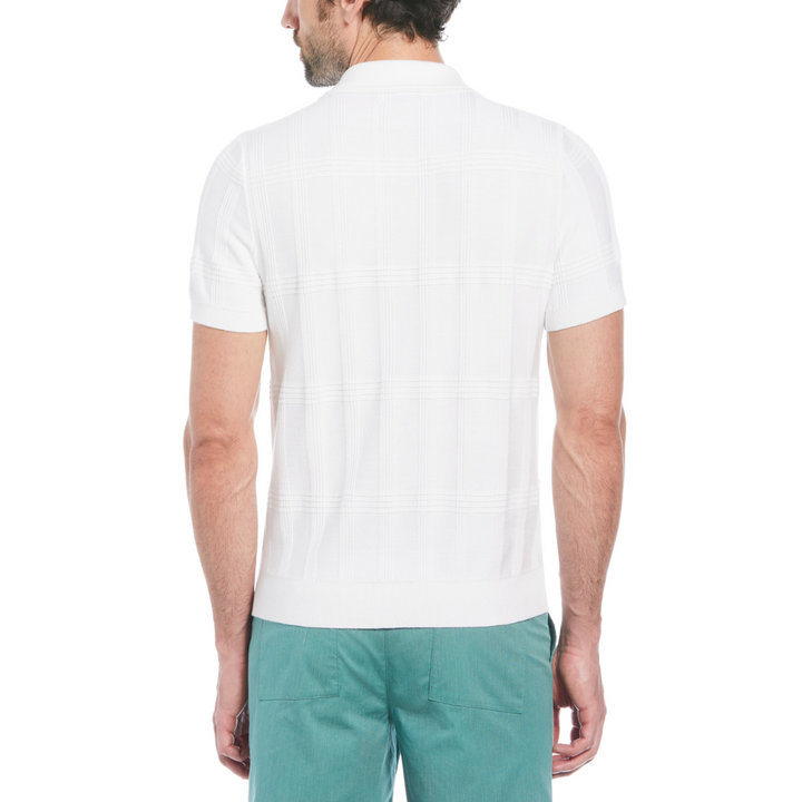 Polo de tacto suave jacquard de tres botones blanco