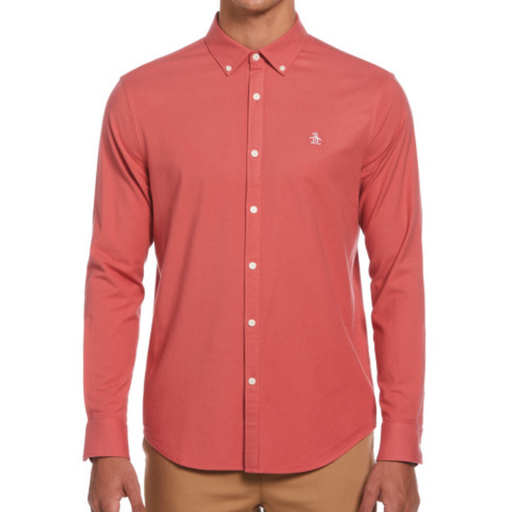 Camisa manga larga Oxford stretch sin bolsillo rojo