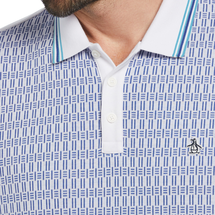 Polo jacquard interlock mini lí­neas blanca