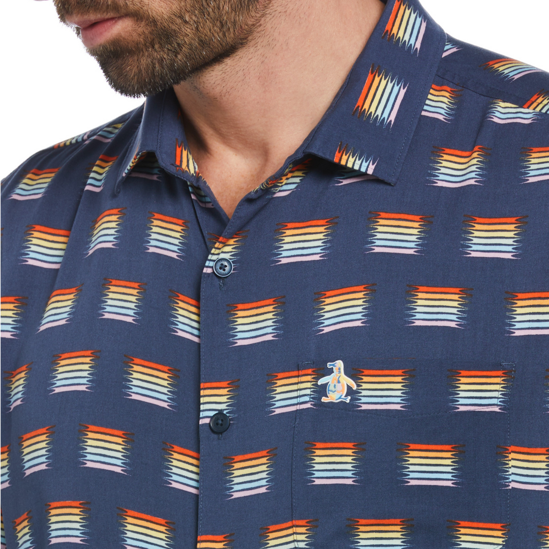 Camisa manga corta rainbow stripe azul