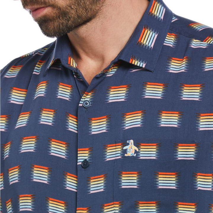 Camisa manga corta rainbow stripe azul