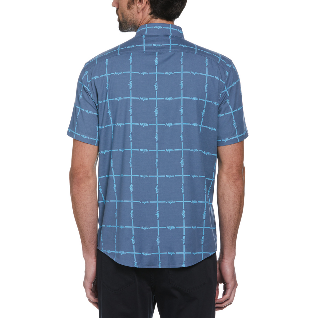 Camisa manga corta tencel grid logo azul