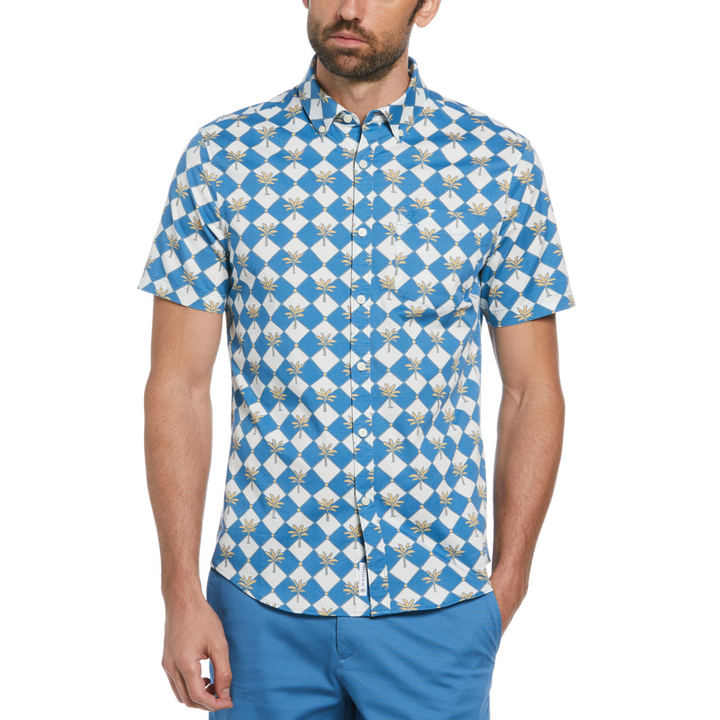 Camisa manga corta twill palm tiles azul