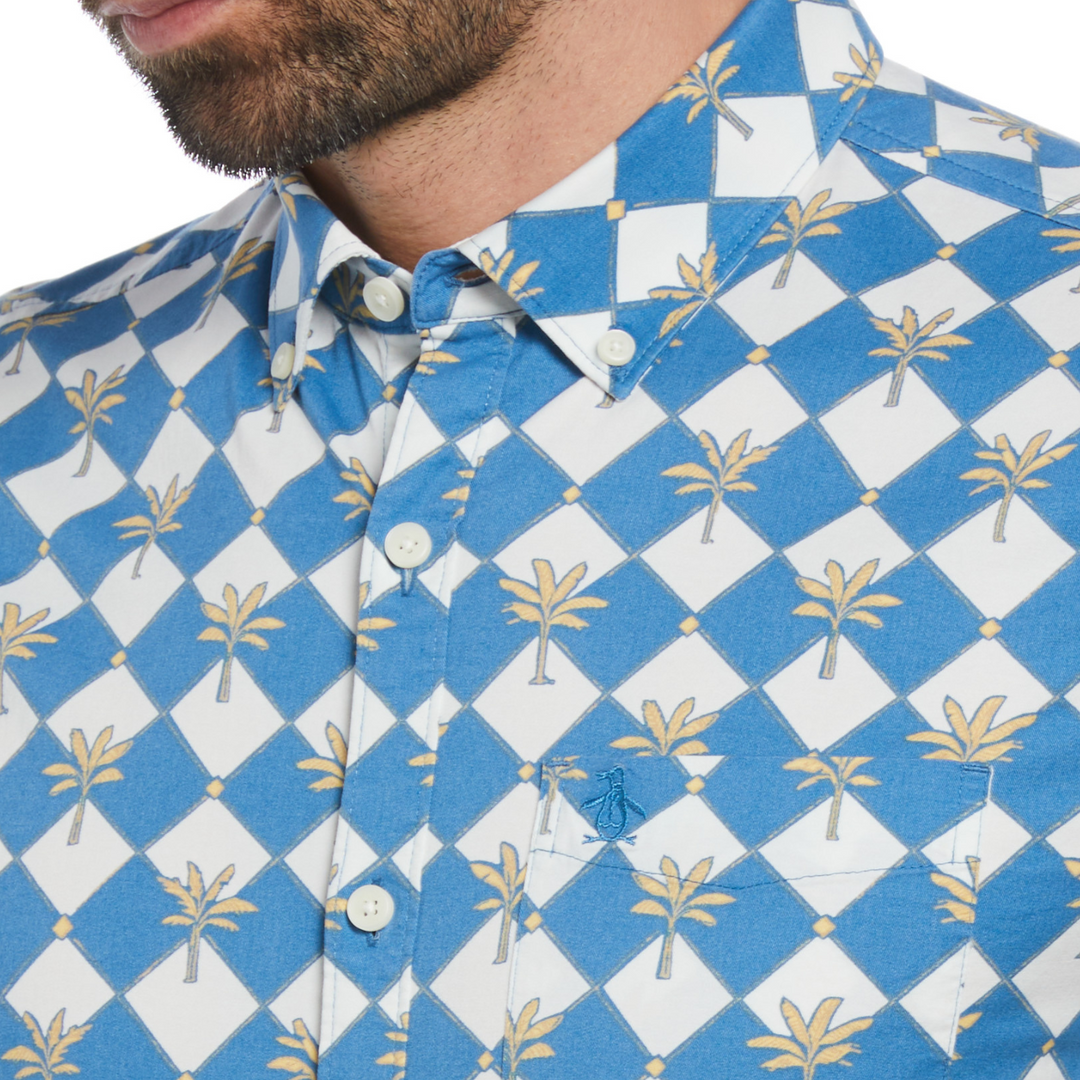 Camisa manga corta twill palm tiles azul