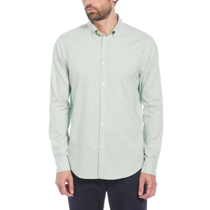 Camisa manga larga Oxford stretch sin bolsillo verde claro