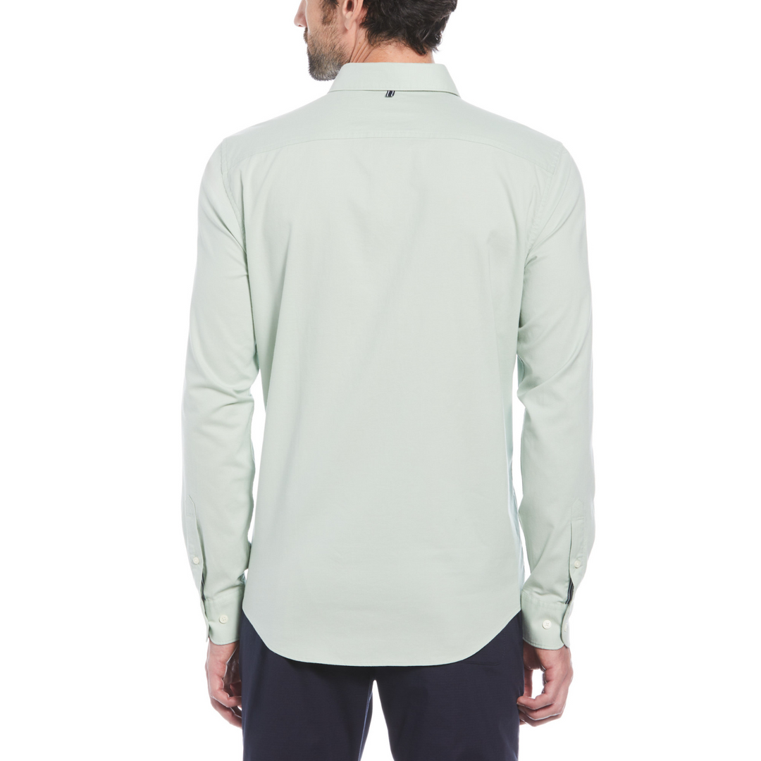 Camisa manga larga Oxford stretch sin bolsillo verde claro