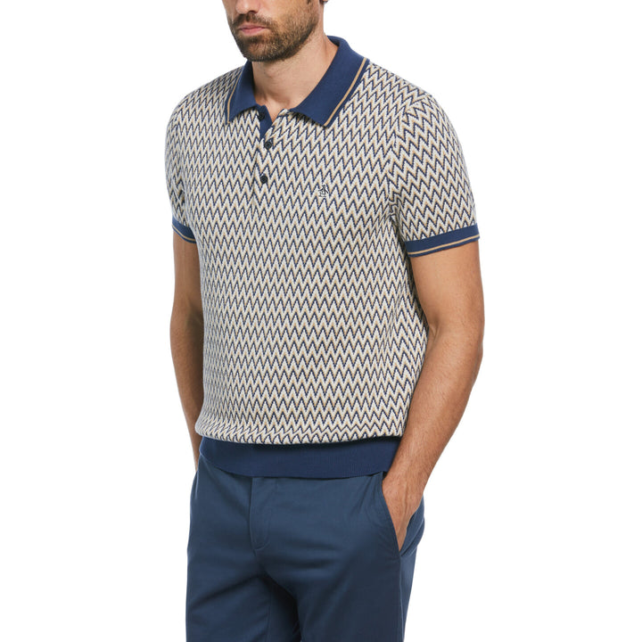 Polo Ao jacquard beige y azul marino