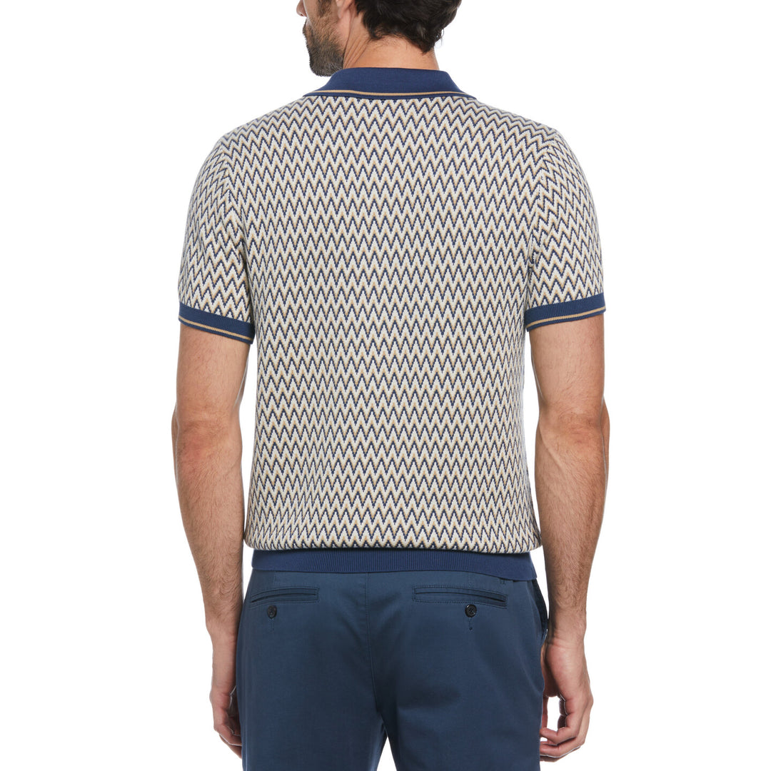 Polo Ao jacquard beige y azul marino