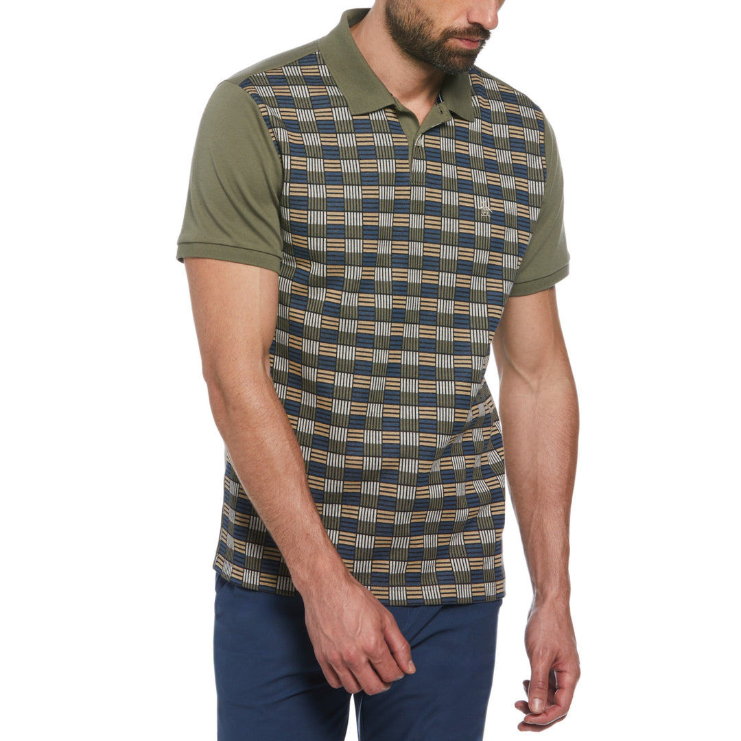 Polo jacquard con frente geométrico verde