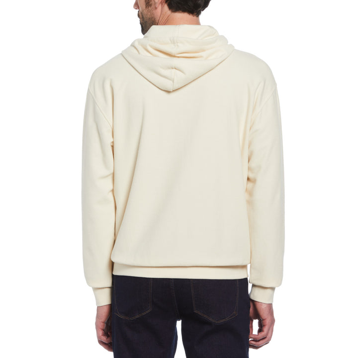 Sudadera con capucha beige y estampado de sarga