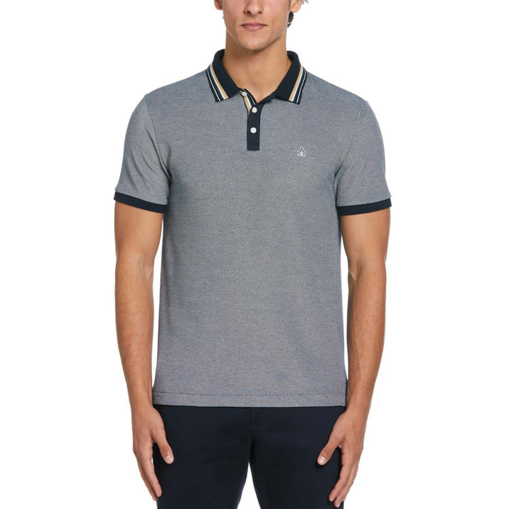Polo Birdseye pique tipped azul marino