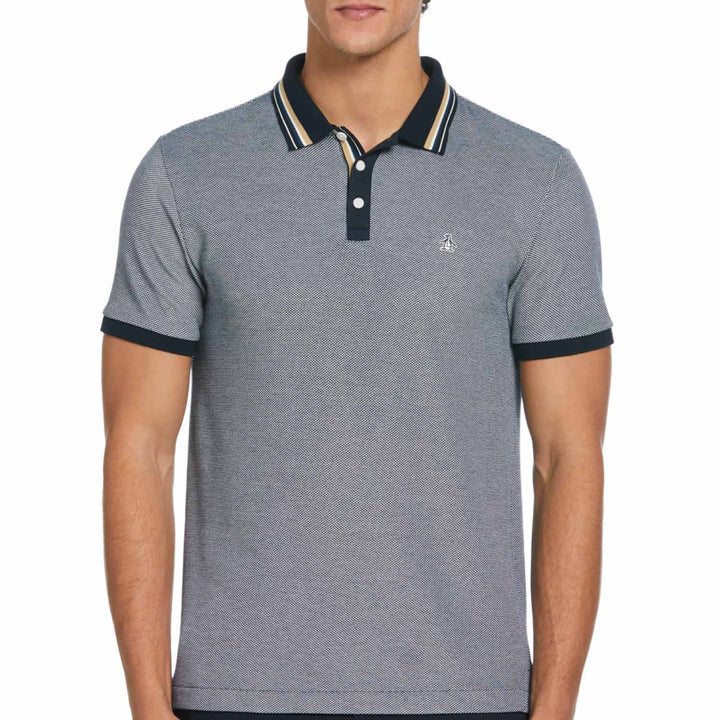 Polo Birdseye pique tipped azul marino