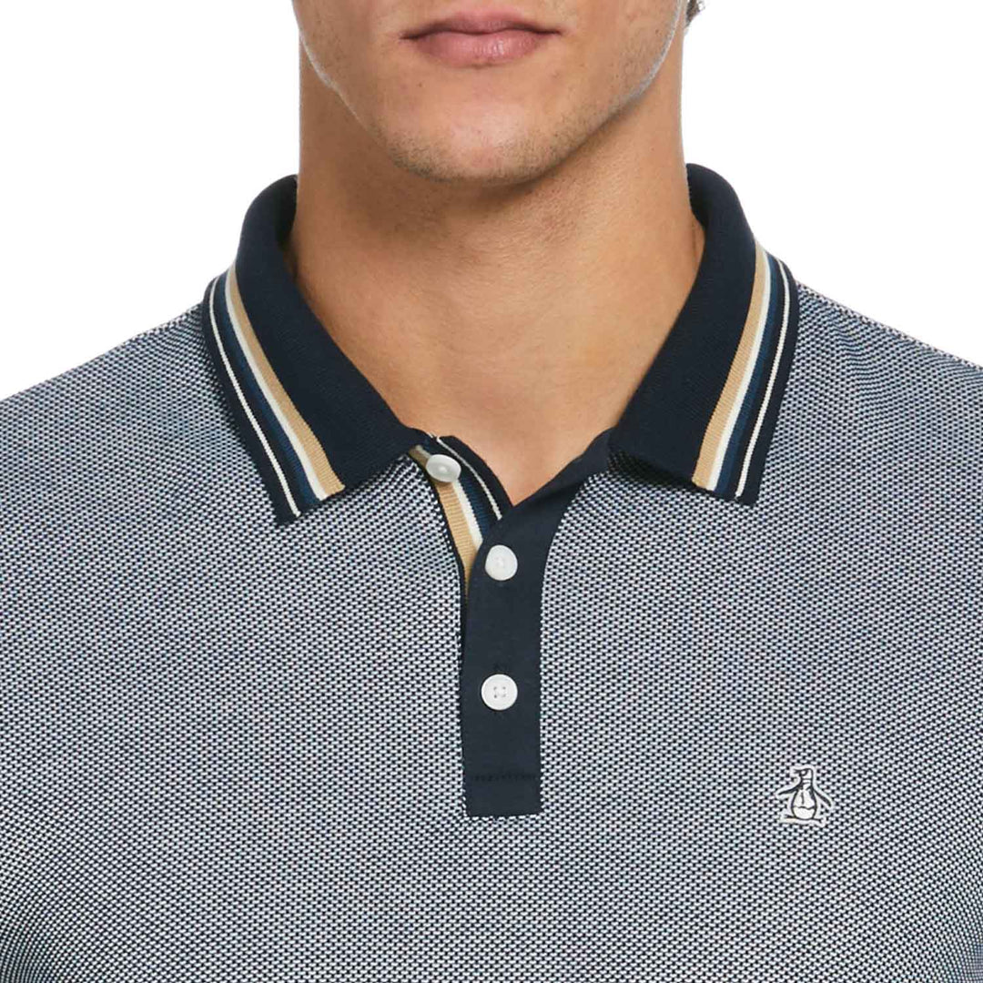 Polo Birdseye pique tipped azul marino