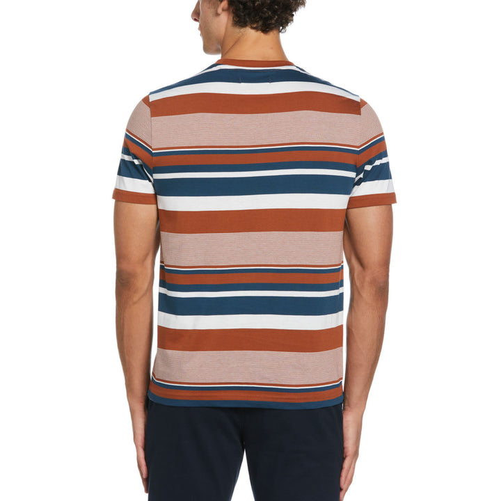Camiseta organica rayas naranjas y azul marino