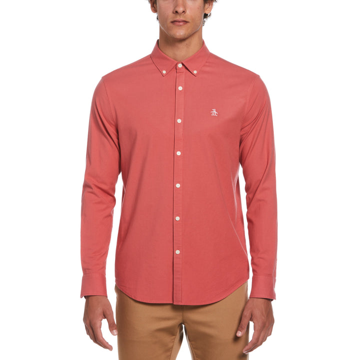 Camisa manga larga Oxford stretch sin bolsillo rojo