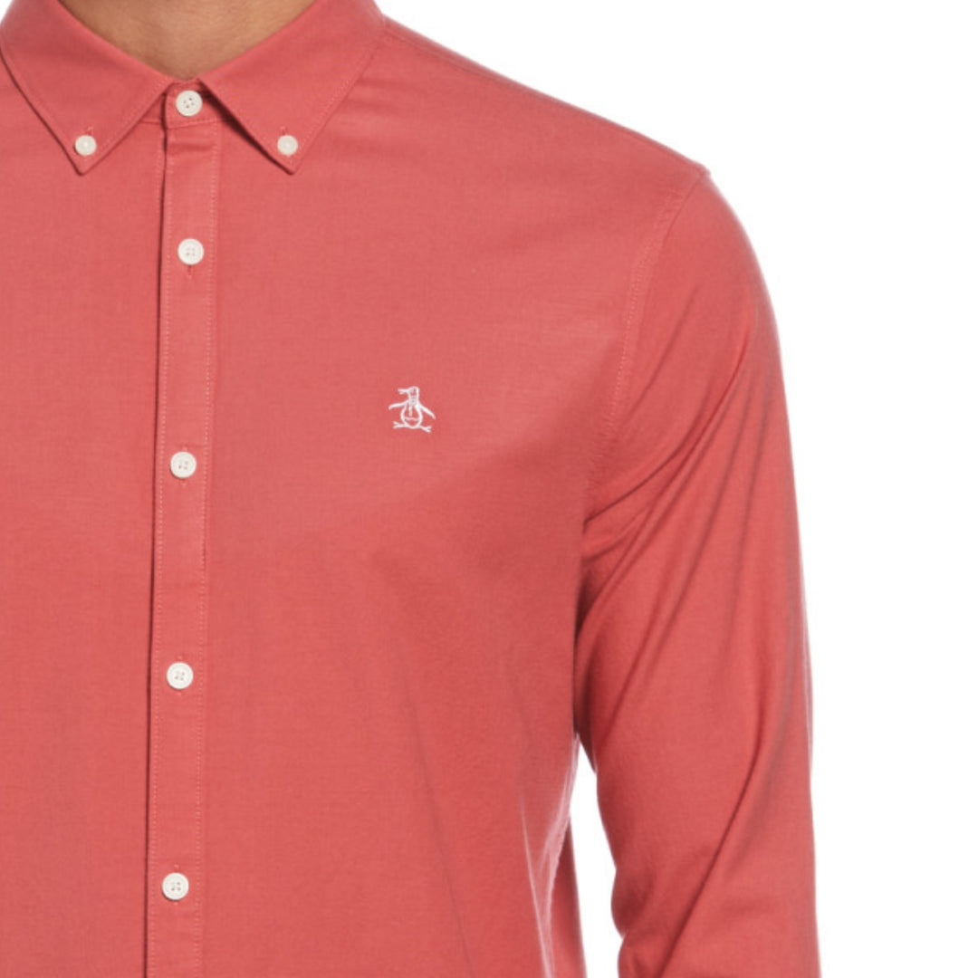 Camisa manga larga Oxford stretch sin bolsillo rojo