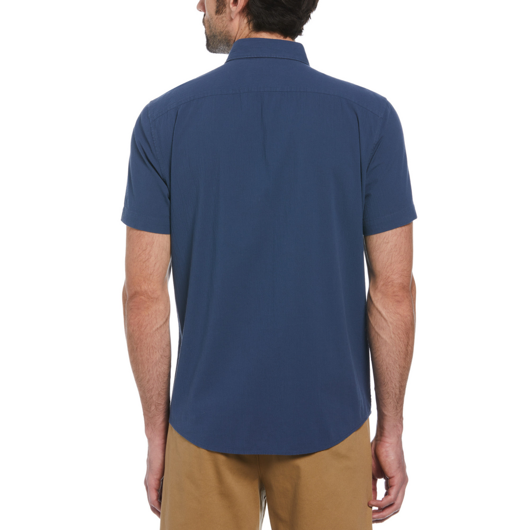 Camisa manga corta crinkle yarn solid azul