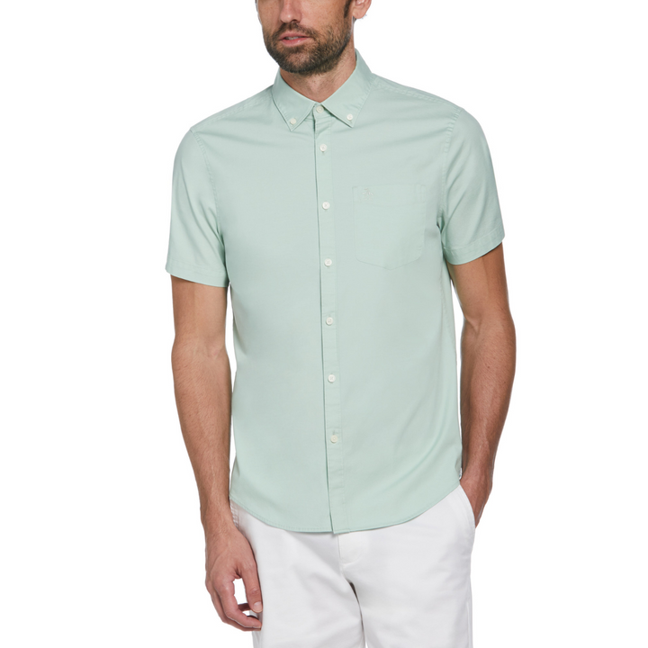 Camisa manga corta stretch popelina verde claro