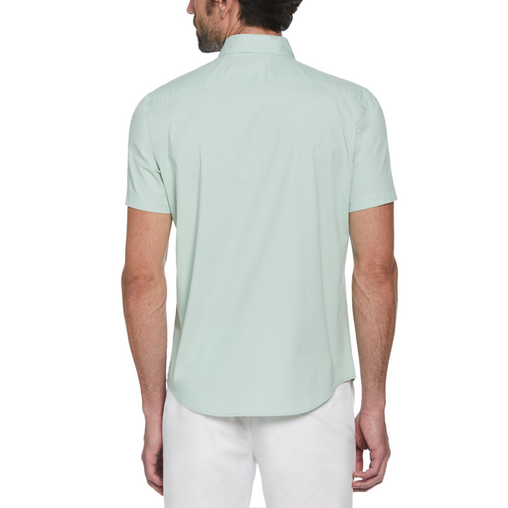 Camisa manga corta stretch popelina verde claro