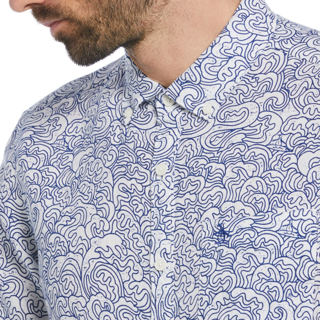 Camisa manga corta lino outline waves