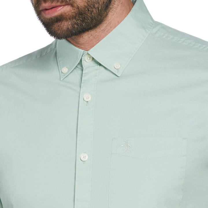 Camisa manga corta stretch popelina verde claro