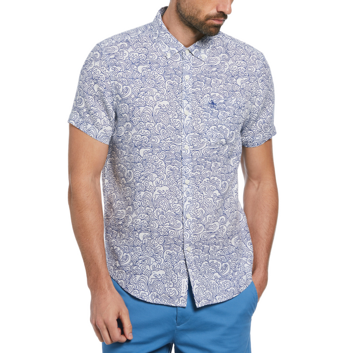 Camisa manga corta lino outline waves