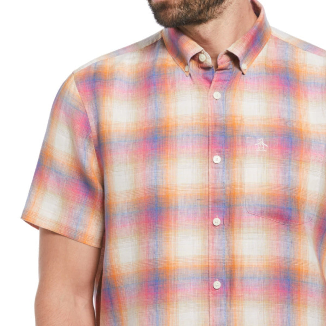 Camisa de manga corta de lino estampado decolorado